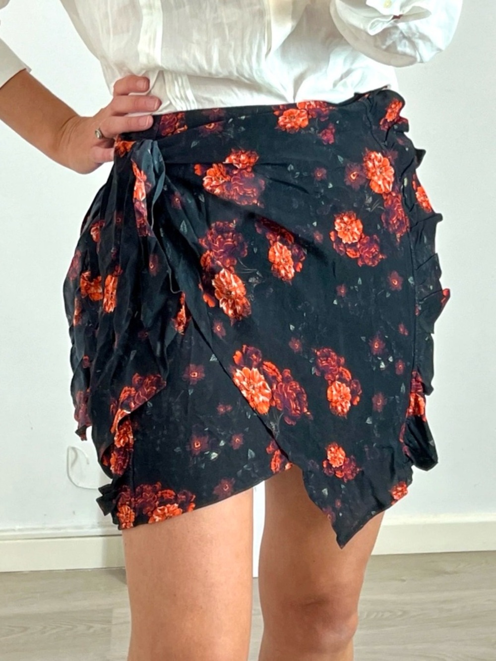 IRO Black Ruffle Wrap Mini Skirt